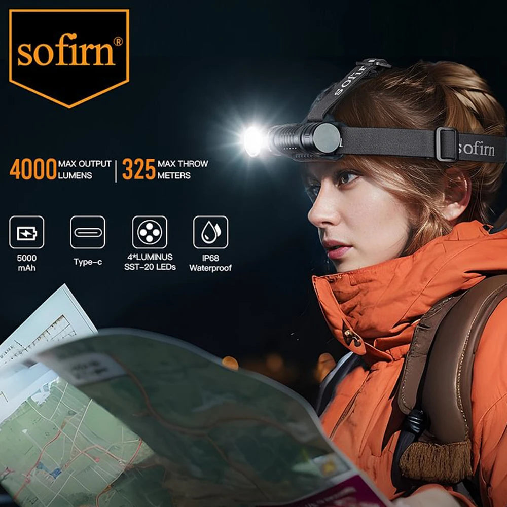 Sofirn HS41 Headlamp 4000 Lumens SST20 LED Rechargeable Flashlight