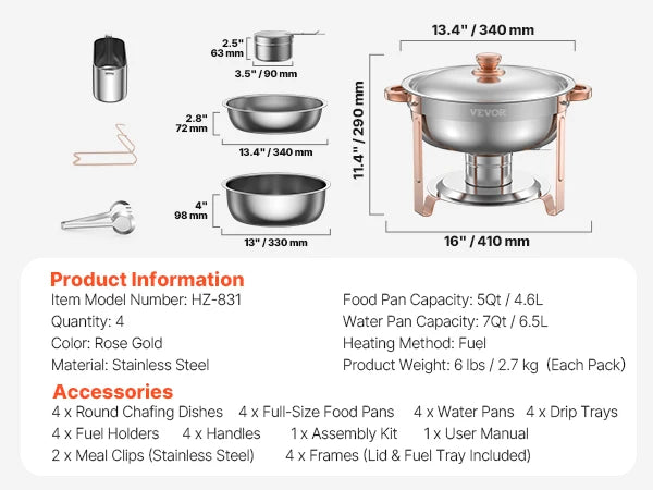 SucceBuy Stainless Steel Chafing Dish Buffet Set With Four Full Size Pans For Catering