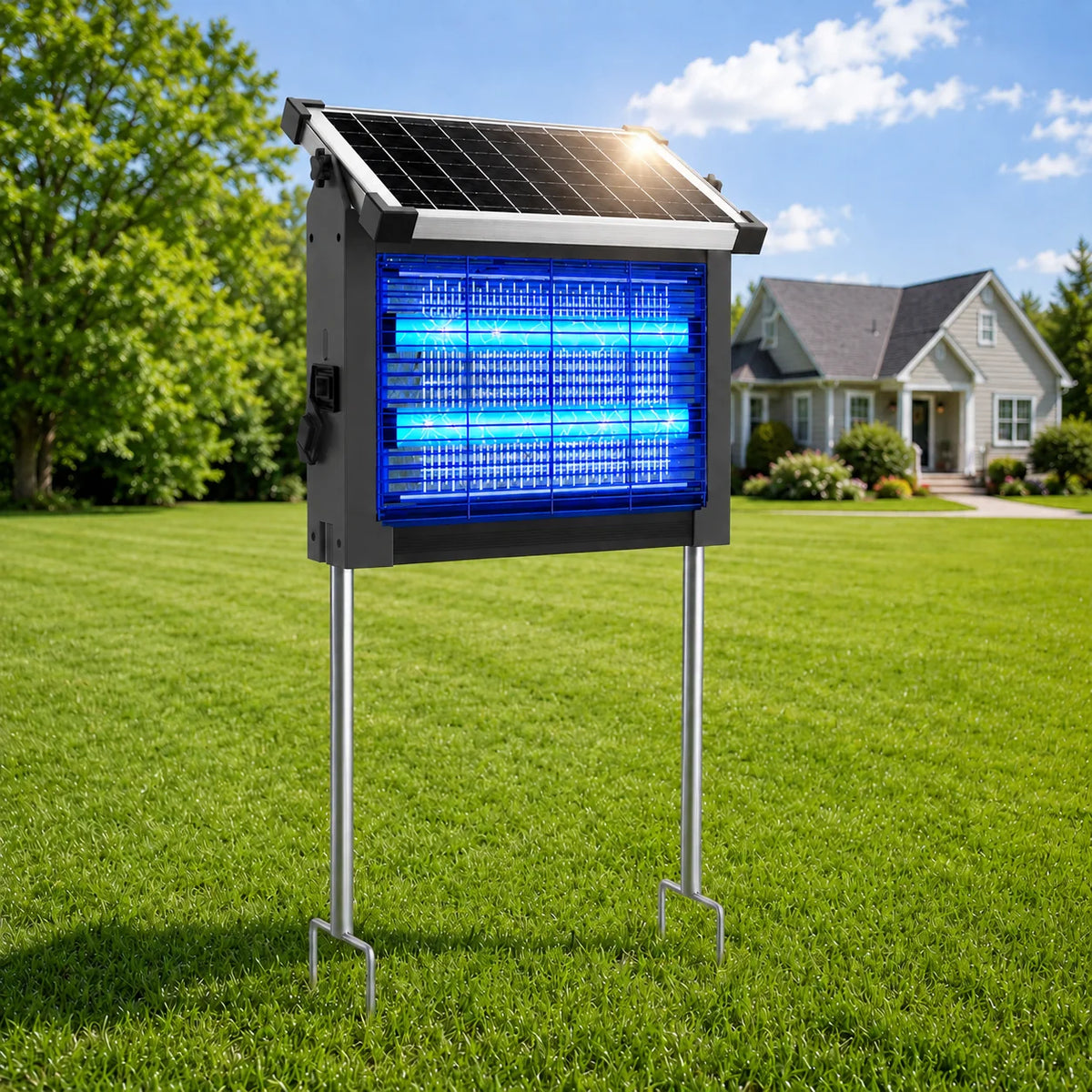 Solar Bug Zapper Outdoor Waterproof 4500V Electric Mosquito Trap Garden